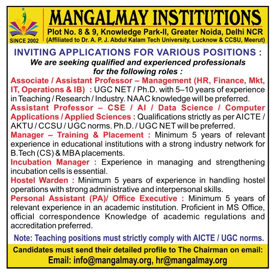 Mangalmay Institutions Professor Recruitment 2025